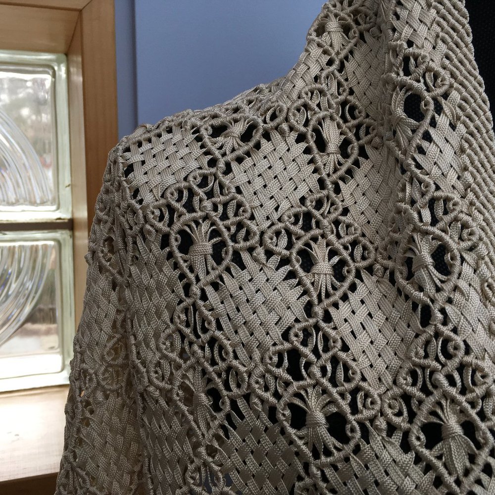 Crocheted Cream Shawl with Fringe by Tanner - Picture 2 of 10